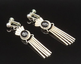 NAVAJO 925 Silver - Vintage Black Onyx Bar Dangle Screw Back Earrings - EG11950 - £90.31 GBP