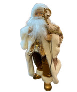 18&quot; Elegant Santa Figure with Bag Of Toys, Staff, &amp; Faux Fur Accents - £23.35 GBP