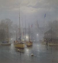The Slip Of Dawn, a Numbered Limited Edition Print by G Harvey, Boats moored in  - £250.54 GBP
