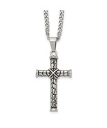 Stainless Steel Antiqued &amp; Polished Cross Pendant Necklace - €51,74 EUR