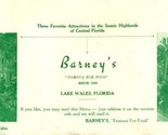 Barney&#39;s Menu Lake Wales Florida 1949 Cypress Gardens Famous for Food Si... - £39.18 GBP
