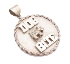 925 Sterling Silver Vintage Pendant Roped Bordered Carved Dog Bite Badge PT22976 - $91.24