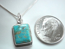 Turquoise Rectangle 925 Sterling Silver Necklace - £16.50 GBP