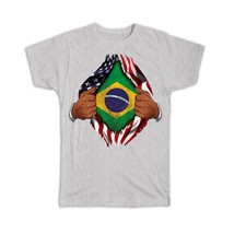 Brazil : Gift T-Shirt Flag USA American Chest Brazilian Expat Country - £20.09 GBP