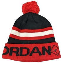 Jordan Beanie with Pom Jumpman Knit Cap Black Red White Stripe Roll Up - $23.04 CAD