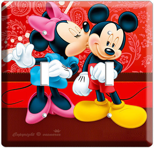MICKEY MOUSE & MINNIE KISSING DOUBLE LIGHT SWITCH WALL PLATE COVER BEDROOM  ART