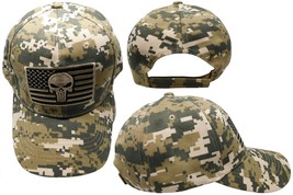 Acu Camo W/ Khaki &amp; Black Usa Skull Patch Tactical Nra Embroidered Cap Hat - £15.75 GBP