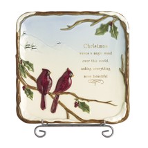 Grasslands Road Boughs of Holly 8-Inch Square Cardinal Accent Plate with Stand - $28.71
