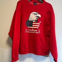 Pluma Outdoors Mens Sz L Red Sweatshirt Eagle Flag God Bless America land That I - $19.79