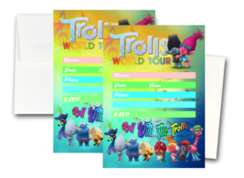 12 TROLLS WORLD TOUR Birthday Invitation Cards (12 White Envelops Included) - £13.52 GBP
