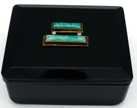 French Black Amethyst Glass Trinket / Dresser Box w/ Jade Glass &amp; Rhines... - £103.36 GBP