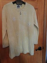 Storybook Knits Vintage Hsn Pale Yellow Zippered Cardigan Sweater Embellished Lg - $59.95