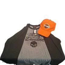 HARLEY-DAVIDSON Ladies Large T-Shirt 2-Toned Long Sleeve - Orange Hat New - $557.31 MXN