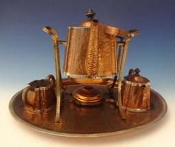 Joseph Heinrichs Copper Tea Set Arts &amp; Crafts Tea Kettle Sugar Creamer 4pc #0189 - £3,952.85 GBP