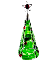 Green Stained Glass Christmas Tree Wired Red Beads Star - $23.76