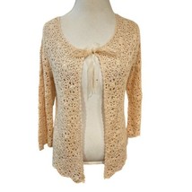 Y2K Womens S/M Cream Cardigan Sweater Tie Front Crochet Boho Neutral Ope... - $33.75