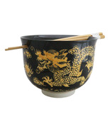 Black And Yellow Dragon King Ceramic Donburi Ramen Bowl With Chopsticks Set - $25.96 CAD