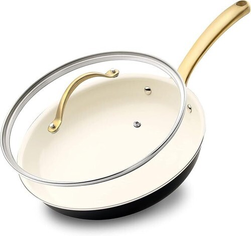 NutriChef 10&quot; Ceramic Frying Pan - Non-Stick, Stain-Resistant, with Lid ... - $25.19