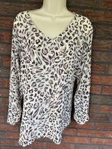 CAbi Leopard Print Blouse Medium Long Sleeve Top Double Sheer Layer Shir... - £9.10 GBP