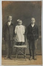 Real Photo Handsome Brothers &amp; Adorable Little Sister with Purse Postcard P11 - £15.94 GBP