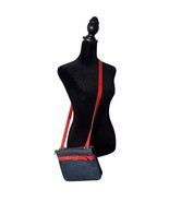 Talbots Blue Denim Crossbody Bag Red Leather Trim Buckle Accent Small Purse - $18.81