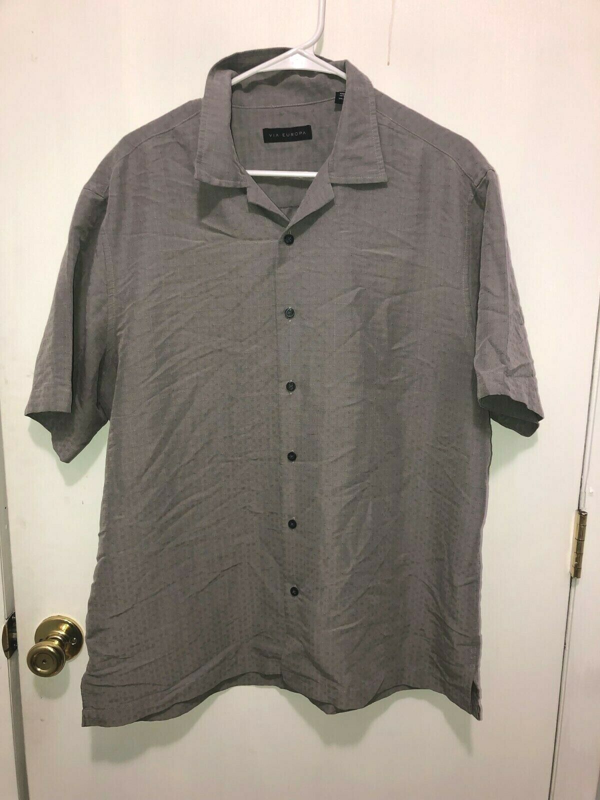 Via Europa Short Sleeve Shirt Rayon Polyester Blend Button Front - $9.89