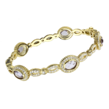 LO4273 - Gold Brass Bangle with Synthetic  in Light Amethyst - $959.77 MXN