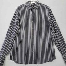 Express Mens Shirt Size L Black Stripe Preppy Long Flip Sleeves Modern B... - $11.48