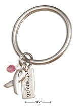 Ring Breast Cancer Awareness Ribbon Key Ring with Strength and Pink Crystal - $71.99+
