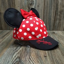 DISNEY PARKS Minnie Mouse Ears Hat Youth Baseball Cap Black Red Bow &amp; Po... - £8.75 GBP
