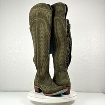 Lane LEXINGTON Over the Knee Green Cowboy Boots Size 7.5 Wide Calf Tall Snip Toe - £291.93 GBP