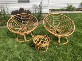 Vintage PAPASAN CHAIR PAIR bamboo Mid Century Modern round rattan set lo... - $2,827.01 MXN