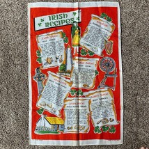 Vintage Pure Irish Linen Towel Celtic Cross Clover Recipes Farm Red Colorful 60s - $19.39