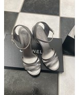 NIB 100% AUTH Chanel Metallic Leather Wedge Sandals CC Logo Pearl $1150  - £626.21 GBP
