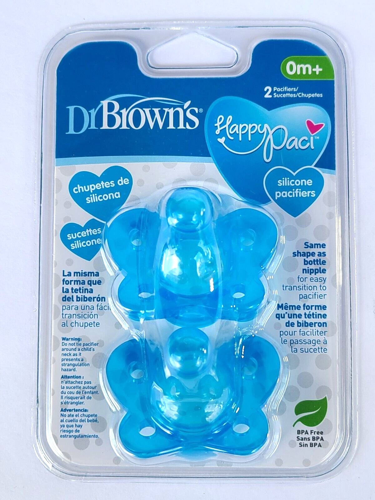Dr Brown's Happy Paci 0m+ Silicone Baby Pacifiers New 2 Pack Blue BPA Free - $26.98
