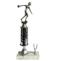 Womens Bowling Trophy Metal Top Marble Plastic 12” Vtg Mid Century - $29.69