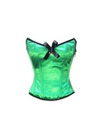 Green Satin Zipper with Black Bow Gothic Burlesque Costume Overbust Cors... - £46.46 GBP