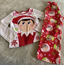 Elf on the Shelf Girls White Red Snowflakes Christmas Fleece 2 Piece Paj... - $9.31