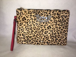 DUNE London LG Clutch Wrist-let Leopard Calf Hair Leather Red Saffiano C... - $54.28 CAD