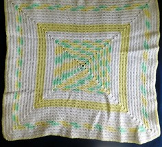 AFGHAN Blanket BABY Handmade Crochet Pastel Yellow Green White 31&quot; x 31&quot; NEW (CC - £27.63 GBP