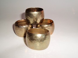 Hammered Brass Napkin Rings Holders Set of 4 Made in Hong Kong Mod weddi... - £7.00 GBP