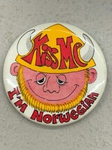 Vintage Pin PINBACK BUTTON 1.75” Kiss Me I’m Norwegian 1970s Viking - $14.99