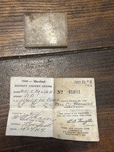 Vintage 1949 Fishing License &amp; Plastic Holder State Of Maryland FREE SHI... - $459.40 MXN