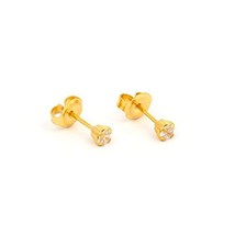 Ear Piercing Earrings Gold Mini 3mm Clear CZ Studs &quot;Studex System 75&quot; Hypoallerg - £6.88 GBP
