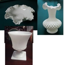 Fenton Large Ruffled Hobnail White Milk Glass Vase, E. O. Brody - MJ-43 Pick One - £20.56 GBP+