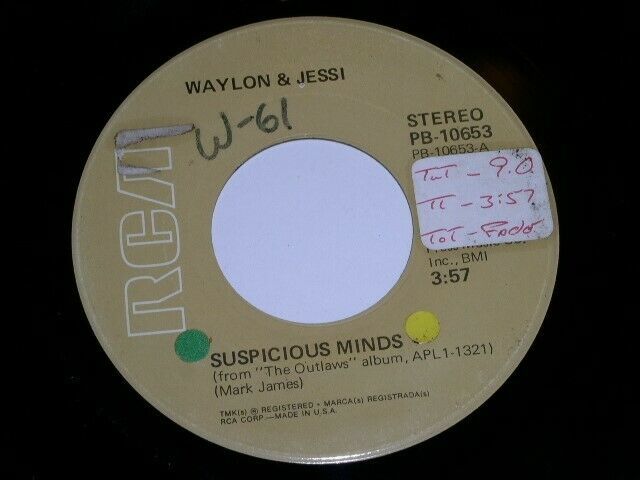 Waylon Jennings Jessi Coulter Suspicious Minds I Ain&#39;t The One 45 Rpm Re... - $15.99