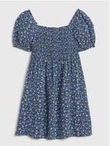 New Gap Kids Girls Blue Floral Puff Sleeve Square Neck Smocked Babydoll Dress 8 - $24.74