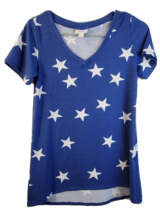 LuLaRoe T Shirt Womens 2XS Blue Stars Print Knit Short Sleeve V Neck Patriotic - £10.10 GBP