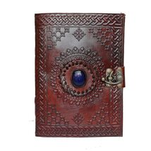 8&quot; Leather Journal with clasp stone Writing Pad Blank Notebook Handmade ... - $30.00+