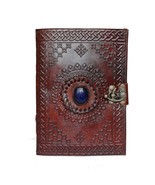 8&quot; Leather Journal with clasp stone Writing Pad Blank Notebook Handmade ... - $30.00+